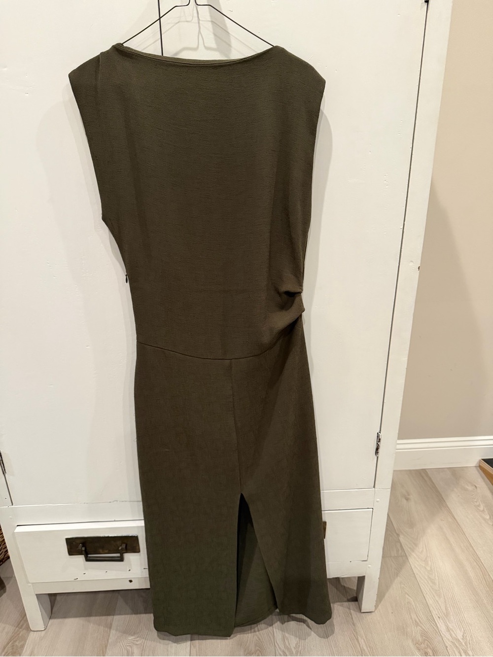 Zara Olive Green Maxi Dress with Side Drape - Picture 3 of 5